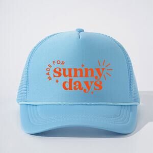Made for Sunny Days Sky Blue Retro Summer Snapback Mesh Trucker Hat NWOT